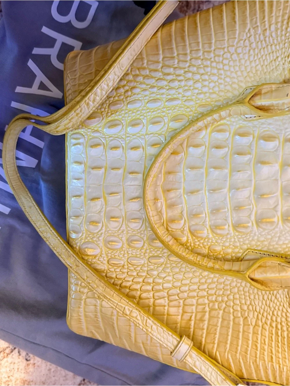 Brahmin Lemon Croc-Embossed Leather Satchel